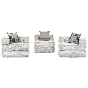 Canapea puf modulară cu 3 locuri, gri deschis, material textil - Img 4