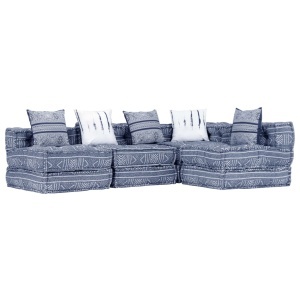 Canapea puf modulară cu 4 locuri, indigo, material textil - Img 3