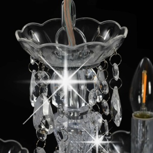 Candelabru cu mărgele de cristal, argintiu, rotund, 5 x E14 - Img 4