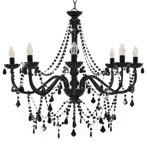 Candelabru cu mărgele, negru, 8 becuri E14 - Img 2