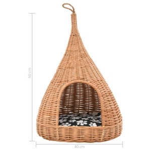 Casă pentru pisici cu pernă, 40x60 cm, salcie naturală, teepee - Img 7