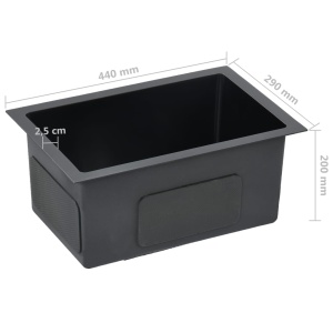 Chiuvetă bucătărie lucrată manual cu sită negru oțel inoxidabil - Img 6