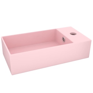 Chiuvetă de baie cu preaplin, roz mat, ceramică - Img 2