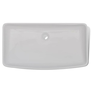 Chiuvetă de baie cu robinet mixer, ceramică, dreptunghiular alb - Img 8