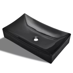 Chiuvetă de baie din ceramică, dreptunghiulară, negru - Img 2