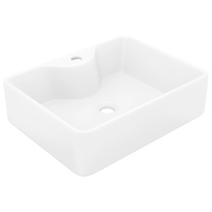 Chiuvetă de baie pătrată din ceramică cu gaură pentru robinet, alb - Img 2
