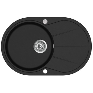 Chiuvetă de bucătărie din granit cu o cuvă, negru, oval - Img 2