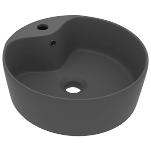 Chiuvetă de lux cu preaplin, gri inchis mat, 36x13 cm, ceramică - Img 2