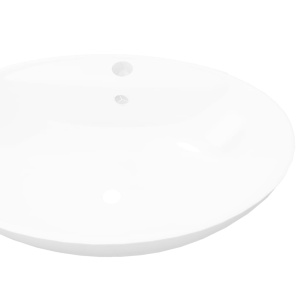 Chiuvetă din ceramică ovală cu preaplin și gaură robinet - Img 4