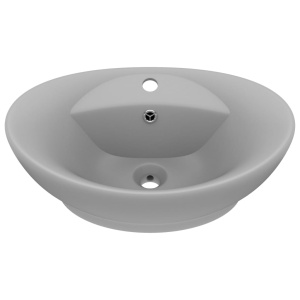 Chiuvetă lux cu preaplin gri deschis mat 58,5x39cm ceramic oval - Img 2