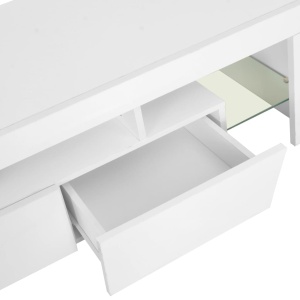 Comodă TV cu lumini LED, alb extralucios, 130x35x45 cm - Img 11