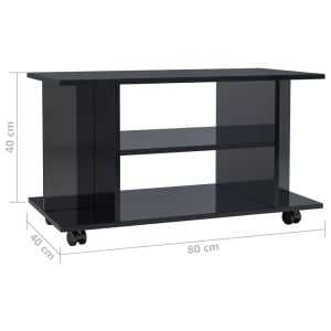 Comodă TV cu rotile, negru foarte lucios, 80 x 40 x 40 cm, PAL - Img 5