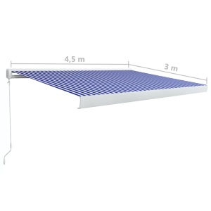 Copertină manuală tip casetă, albastru și alb, 450 x 300 cm - Img 6