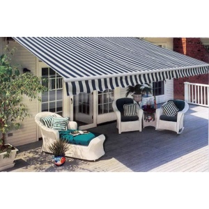 Copertină pliabilă cu acționare manuală, 300 cm, albastru/alb - Img 2