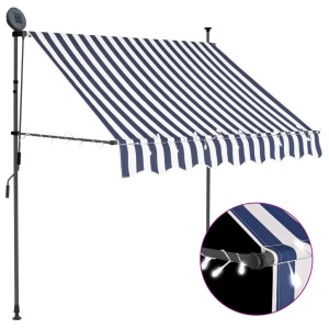 Copertină retractabilă manual cu LED, albastru &amp; alb, 100 cm