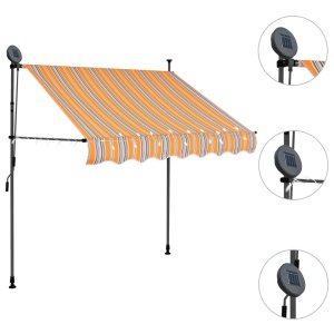 Copertină retractabilă manual cu LED, galben &amp; albastru, 100 cm - Img 3