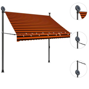 Copertină retractabilă manual cu LED, portocaliu &amp; maro, 200 cm - Img 3