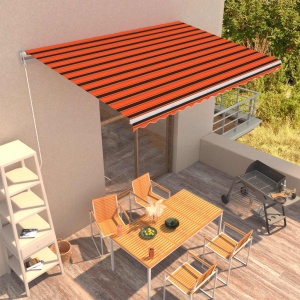 Copertină retractabilă manual, portocaliu &amp; maro, 450 x 300 cm
