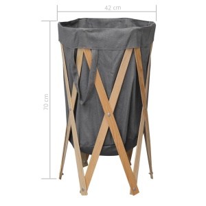 Coș de rufe pliabil, gri, lemn și material textil - Img 6