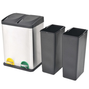 Coș gunoi cu pedale pentru reciclare, oțel inoxidabil, 2 x 18 L - Img 2
