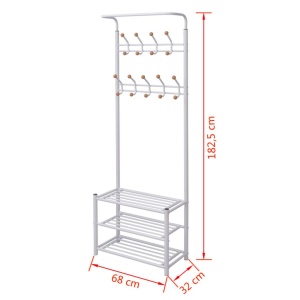 Cuier cu rafturi pentru pantofi, 68 x 32 x 182,5 cm, alb - Img 4
