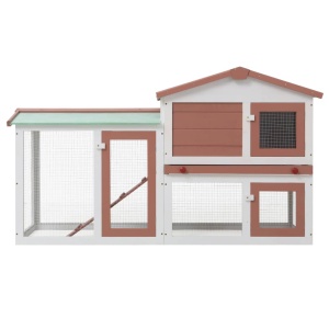 Cușcă exterior pentru iepuri mare maro&amp;alb 145x45x85 cm lemn - Img 3