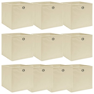 Cutii depozitare, 10 buc., crem, 32x32x32 cm, textil