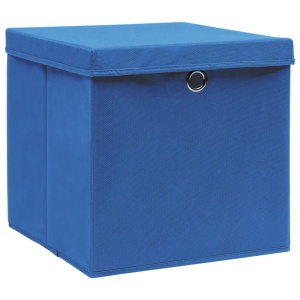 Cutii depozitare cu capace 10 buc. albastru 32x32x32 cm textil - Img 3