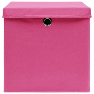 Cutii depozitare cu capace, 10 buc., roz, 32x32x32 cm, textil - Img 6