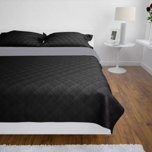 Cuvertură matlasată cu două fețe, 230 x 240 cm, negru/gri - Img 2