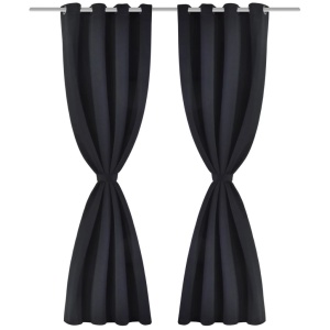Draperii blackout 2 bucăți 135 x 245 cm cu inele metalice Negru - Img 2