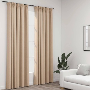 Draperii opace aspect in, cu cârlige, 2 buc. bej, 140 x 245 cm
