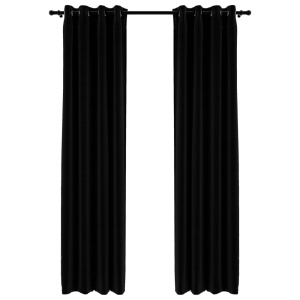 Draperii opace, aspect in, cu ocheți, 2 buc., negru, 140x225 cm - Img 2