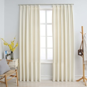 Draperii opace cu cârlige, 2 buc., crem, 140x225 cm, catifea
