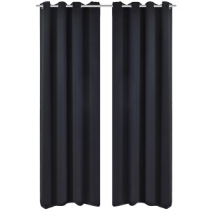 Draperii opace cu ocheți metalici, 2 buc, 135 x 175 cm, negru