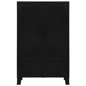 Dulap birou cu uși de plasă negru 75x40x120 cm oțel industrial - Img 8