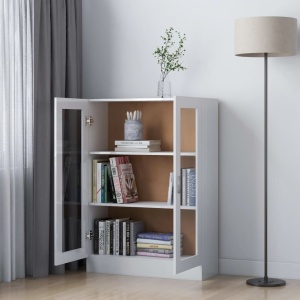 Dulap cu vitrină, alb extralucios, 82,5 x 30,5 x 115 cm, PAL - Img 3