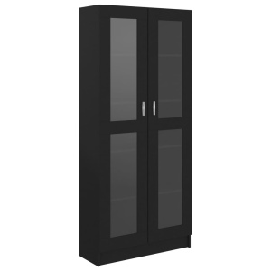 Dulap cu vitrină, negru, 82,5 x 30,5 x 185,5 cm, PAL - Img 2