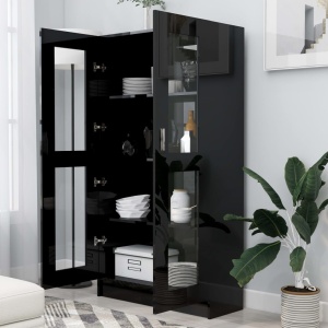 Dulap cu vitrină, negru extralucios, 82,5 x 30,5 x 150 cm, PAL - Img 3