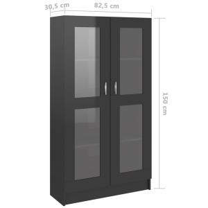 Dulap cu vitrină, negru extralucios, 82,5 x 30,5 x 150 cm, PAL - Img 7