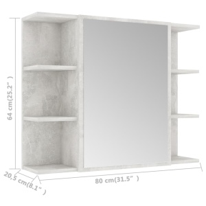 Dulap de baie cu oglindă, gri beton, 80 x 20,5 x 64 cm, PAL - Img 9