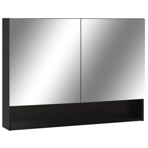 Dulap de baie cu oglindă și LED-uri, negru 80 x 15 x 60 cm MDF - Img 2