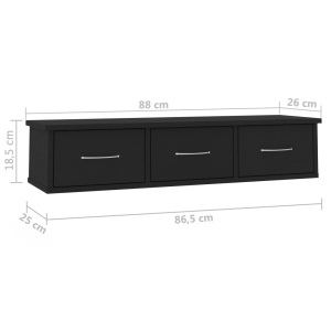 Dulap de perete cu sertare, negru, 88x26x18,5 cm, PAL - Img 6