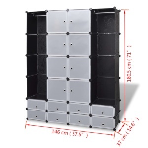 Dulap modular cu 18 compartimente alb și negru 37x146x180,5 cm - Img 6