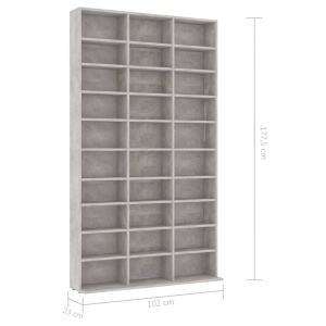 Dulap pentru CD-uri, gri beton, 102 x 23 x 177,5 cm, PAL - Img 5