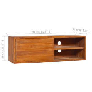 Dulap TV montat pe perete, 90x30x30 cm, lemn masiv de tec - Img 9