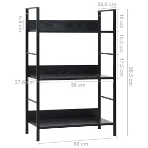 Etajeră cărți cu 3 rafturi, negru, 60 x 27,6 x 90,5 cm, PAL - Img 6