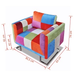 Fotoliu cub, picioare cromate, model Patchwork, material textil - Img 7