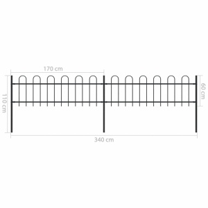 Gard de grădină cu vârf curbat, negru, 3,4 x 0,6 m, oțel - Img 5