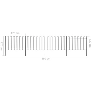 Gard de grădină cu vârf curbat, negru, 6,8 x 1,2 m, oțel - Img 5